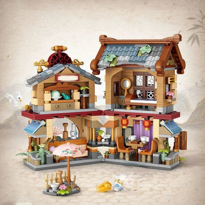 Street View Series Building blocks Izakaya Shaved Ice Shop Takoyaki Shop Coffee shop Panda Tea House model children's gift by Smarsty