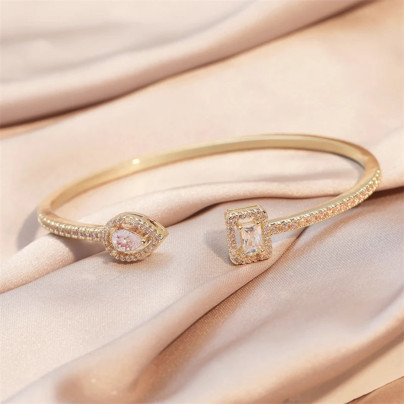 Luxury Gold Cuff Bangles with Cubic Zirconia for Women - Smarsty