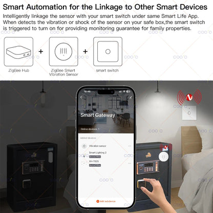 Tuya Zigbee Smart Vibration Sensor Detection Smart Life App Notification Real-Time Motion Shock Alarm Record