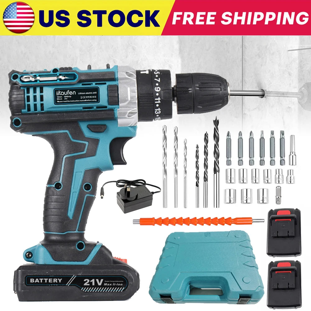 Multifunctional 21V rechargeable impact drill lithium battery cross-border flashlight gun drill electric screwdriver electric dr