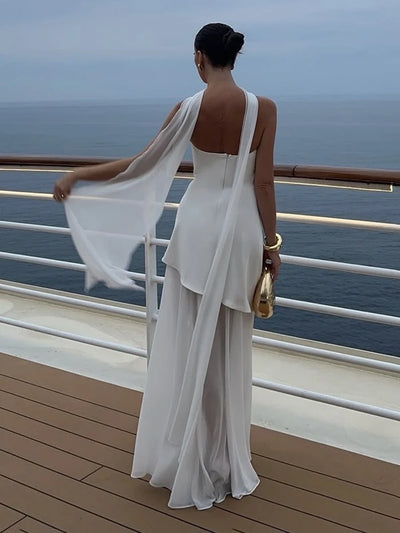 TARUXY Fashion Strapless Dress With Ribbon Female Elegant Sleeveless Mesh Beach Vacation Long Dress 2025 Spring New Women Dress - Smarsty