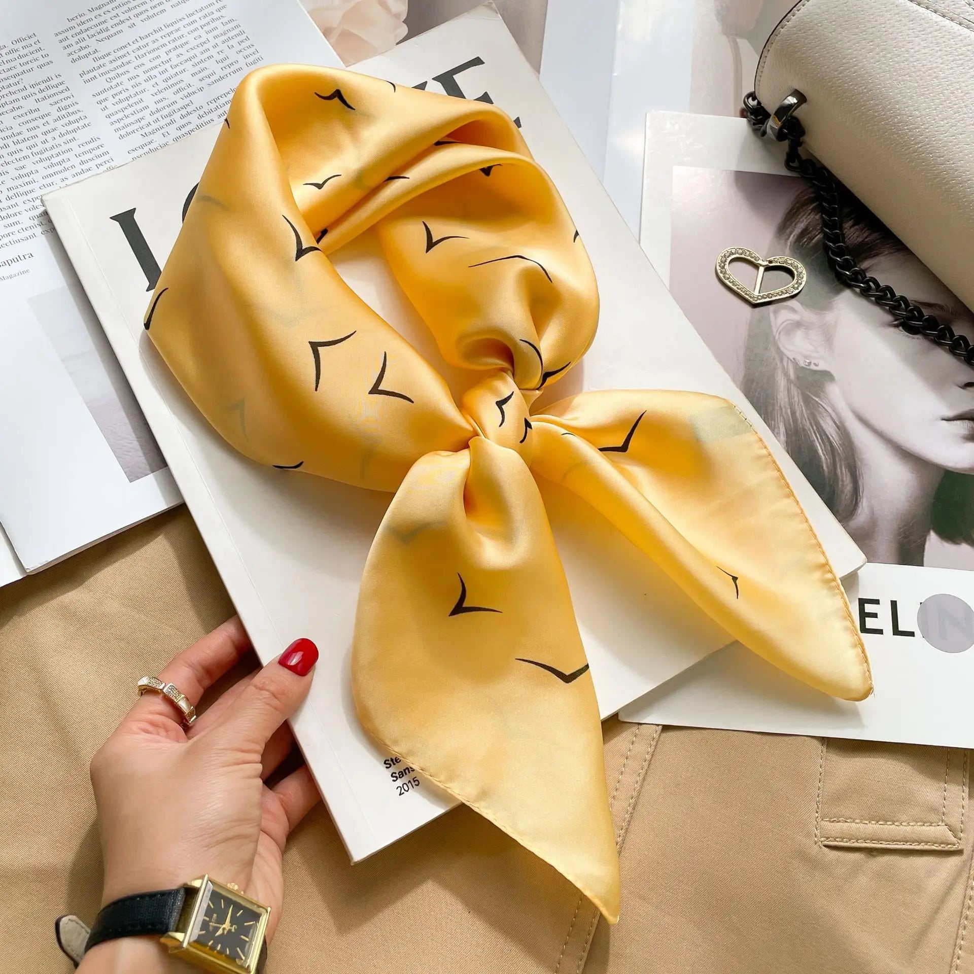 Luxury Silk Satin Headscarf for Women with Plaid Print - Smarsty