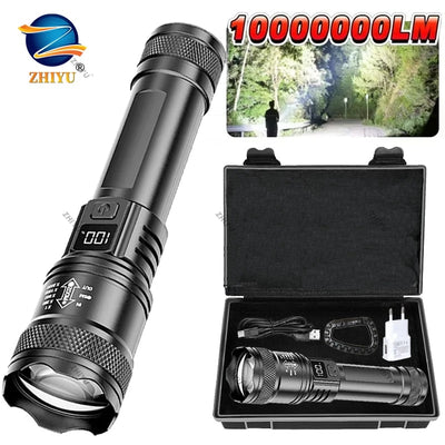 Rechargeable LED Flashlight Zoomable Torch with LCD Display 3 Modes Waterproof High Power Hand Light Outdoor Wilderness Camping - Smarsty