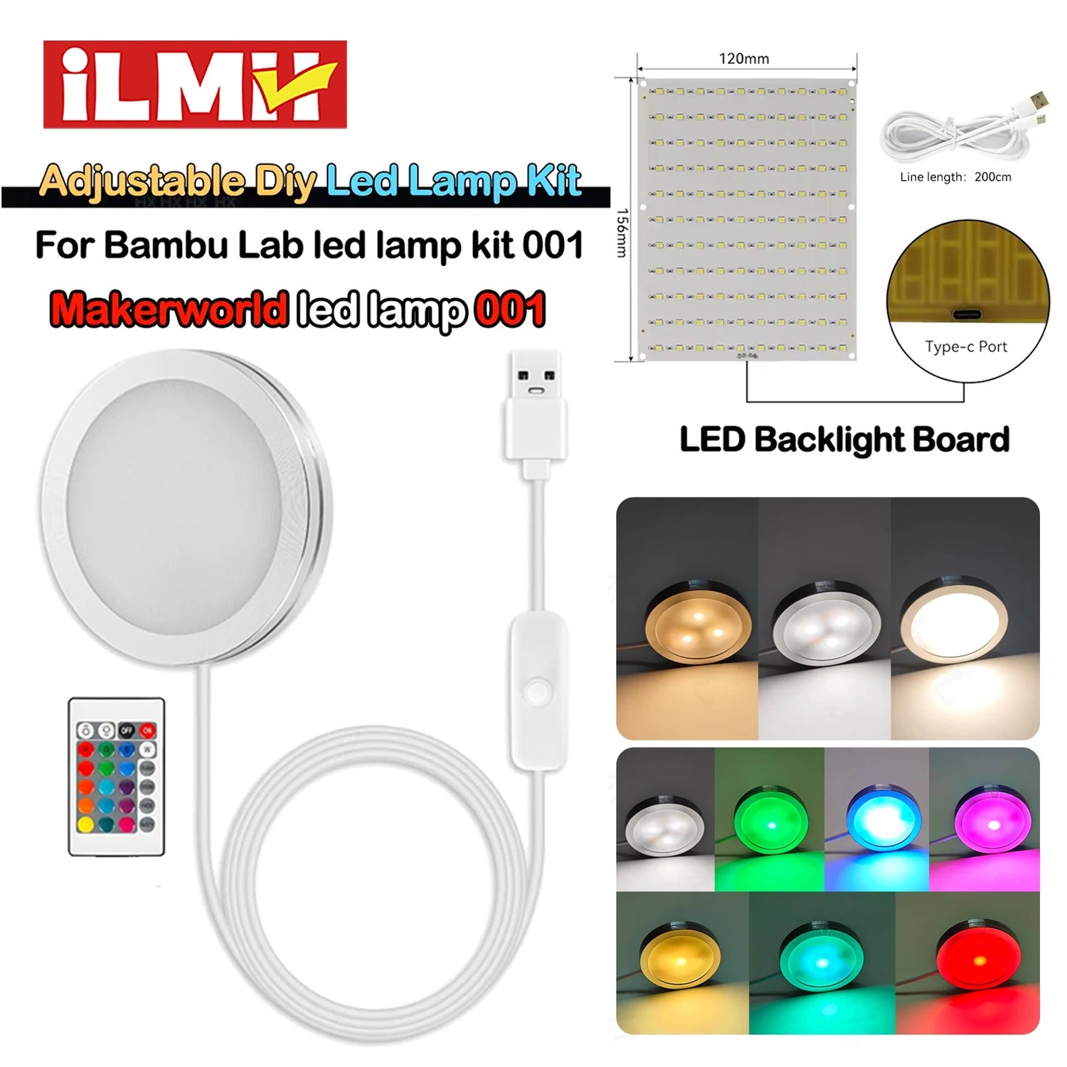For Bambu Lab Led Lamp Kit Adjustable Light Kit Led Light Parts Hardware DIY Model white /cold/warm light Without Lamp shell 001 - Smarsty