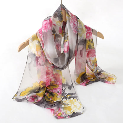 Women Print Chiffon Scarf Lightweight Sunscreen Shawl Wrap - Smarsty