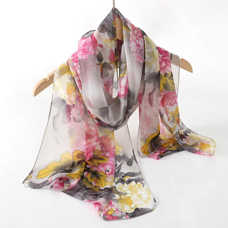 Women Print Chiffon Scarf Lightweight Sunscreen Shawl Wrap - Smarsty
