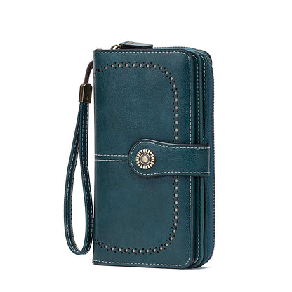 Rfid Anti-Theft Wallet for Men and Women, European and American Retro Leather Long Wallet Clutch, Oil Wax Leather Cut Out Multi-Card Slot Wallet, Large Capacity Zipper 70% off Clutch Bag, Card Holder Coin Purse Hand Bag - Smarsty