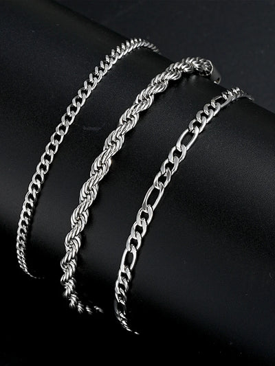 Stainless Steel Cuban Chain Bracelet Set for Men - Smarsty