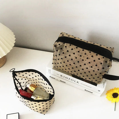 Heart Shaped Nylon Mesh Cosmetic Bag Zipper Organizer - Smarsty