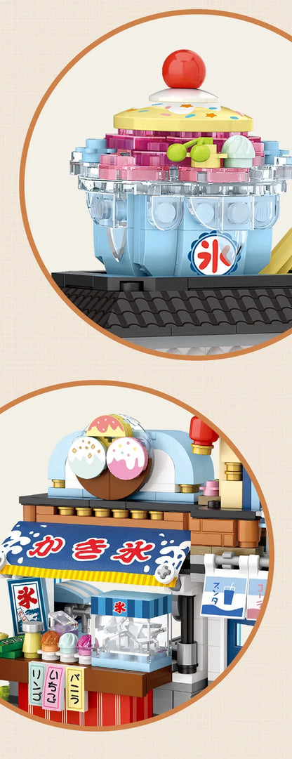 Street View Series Building blocks Izakaya Shaved Ice Shop Takoyaki Shop Coffee shop Panda Tea House model children's gift