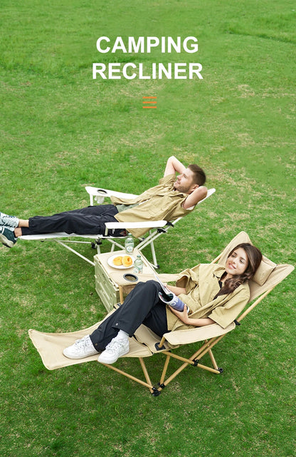 WESTTUNE 2-in-1 Reclining Camping Chair Lightweight Folding Camping Lounge Chair with Adjustable Backrest & Footrest for Beach