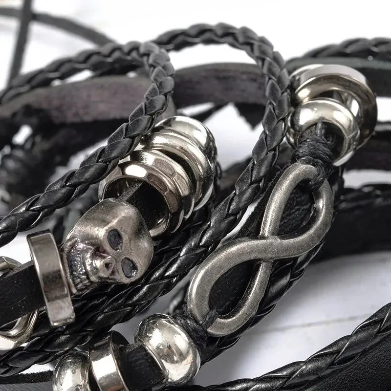 5pcs Punk Style Braided Leather Bracelets Set - Smarsty
