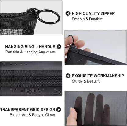 1PC Travel Black Mesh Cosmetic Bag Zipper Makeup Bag For Women Wash Toiletry Bag Makeup Organizer Portable Storage Pouch - Smarsty