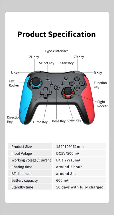 GAMINJA MG25Z Wireless Bluetooth Gamepad for Nintendo Switch - Smarsty