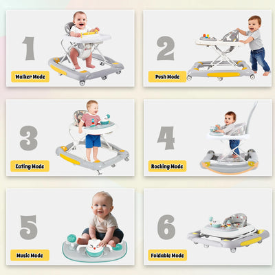 Baby Multi-Functional Comfortable Walker With Awning Anti-Rollover Baby Walker Can Sit Adjust And Shake The Walker For Boy Girls
