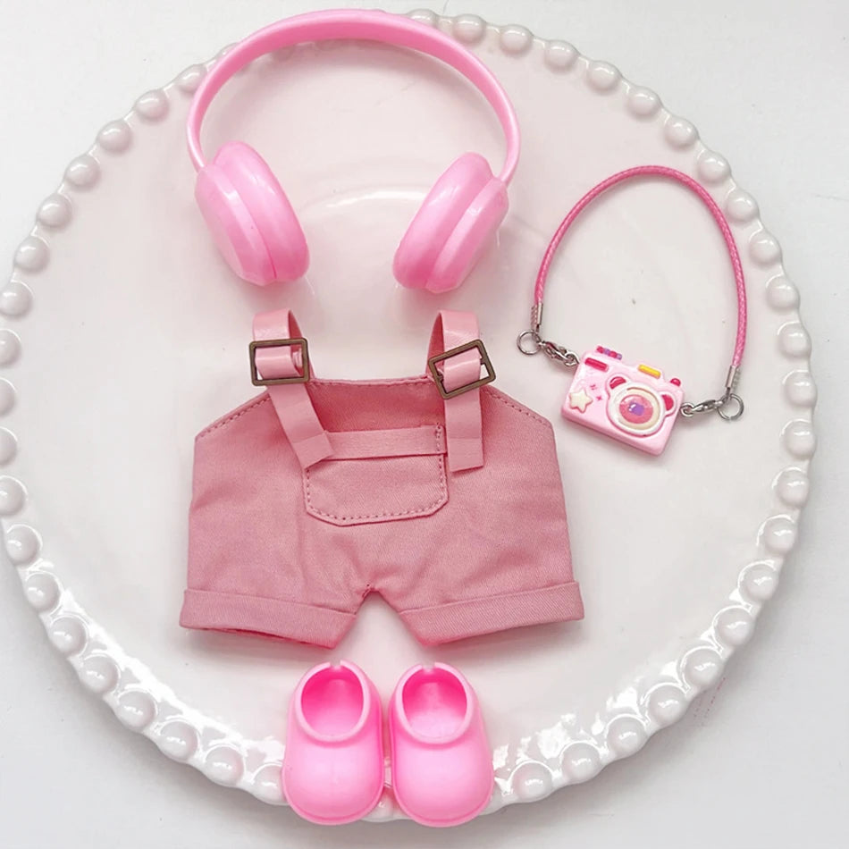 15/17Cm For Labubu Clothes Dolls Sitting Party 1St 2Nd 3Rd Headphones Overalls Shoes Set Apparel Accessories Lovely Outfit Gifts - Smarsty
