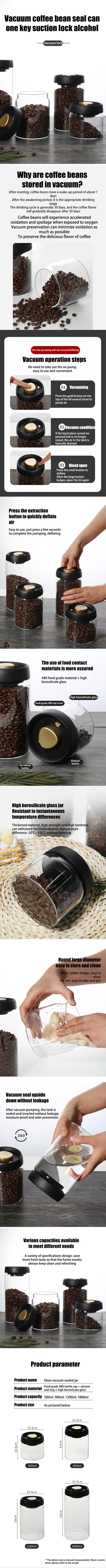 Coffee Bean Sealed Jar, Kitchen Storage, Glass Jar, Moisture-Proof, Vacuum Pressed Storage Jar, Tea, Rice, Peanut Storage by Smarsty