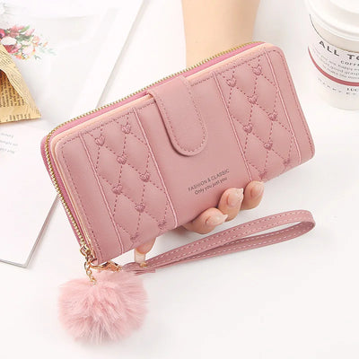Women Long Wallet Pu Leather Card Holder Large Capacity Hasp Zipper Coin Purse Multi Card Organizer Cell Phone Wristlet Handbag - Smarsty