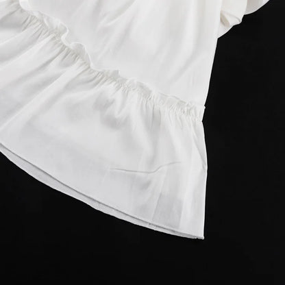 Tossy Ruffled V-Neck White Mini Dress Female Patchwork Long Sleeve Elegant Bandage Fashion Dress High Waist Lace-Up Women Dress - Smarsty