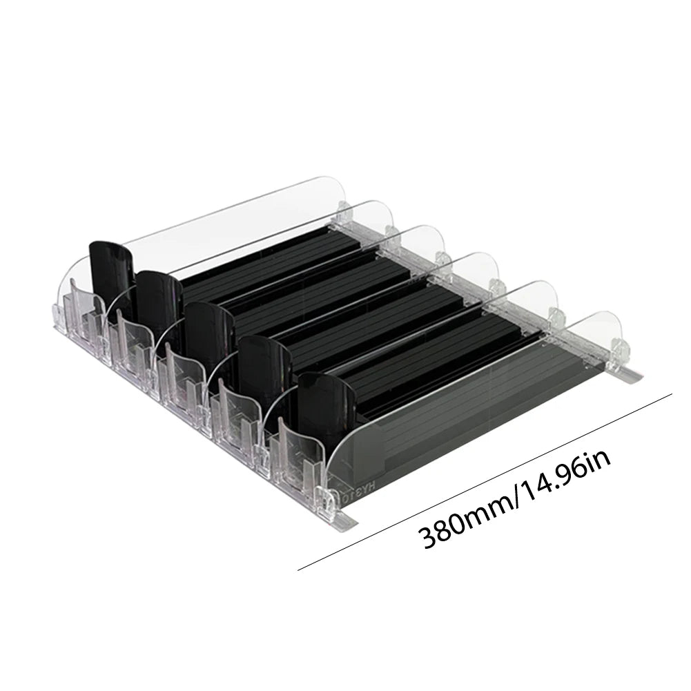 Canned Beverage Push Rack Drink Organizer Dispenser Spring Push Adjustable Width Storage Shelf E-shaped Glide for Kitchen Fridge
