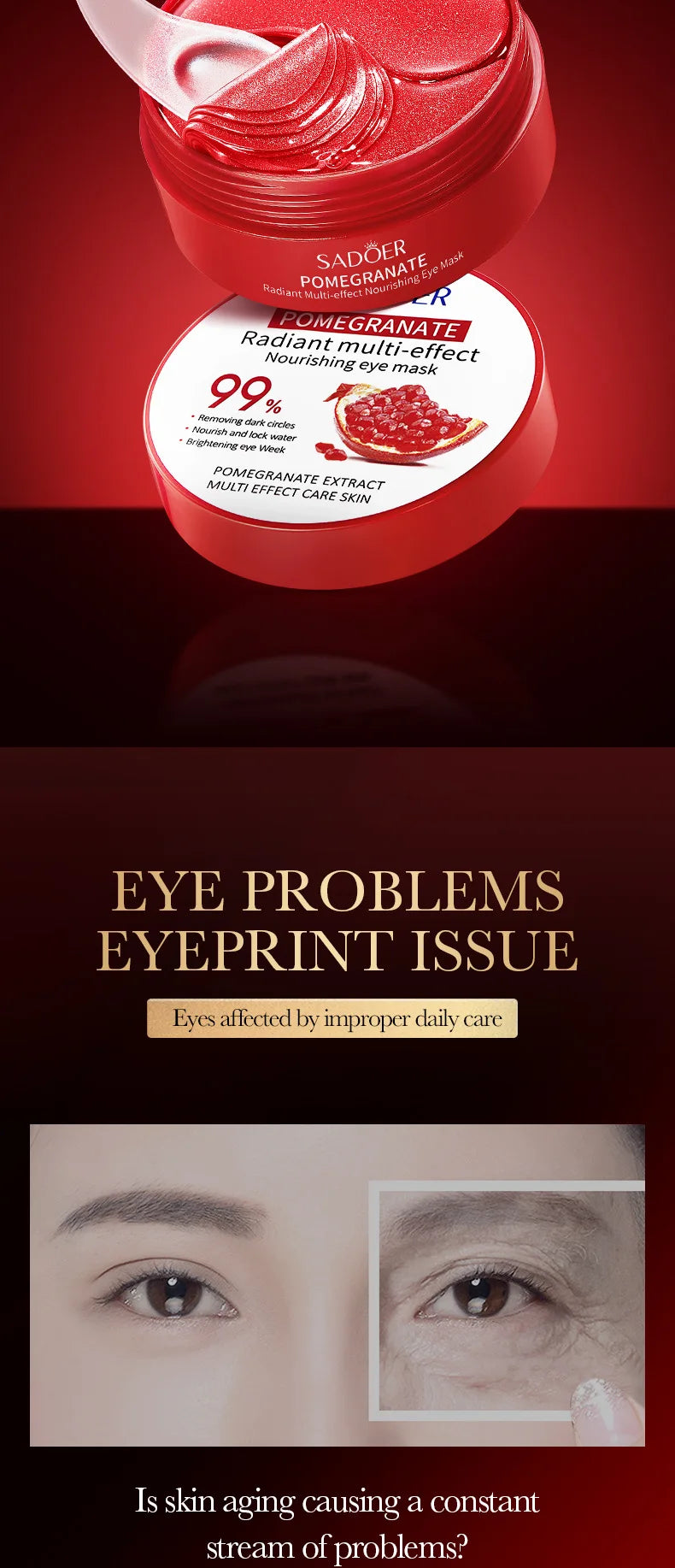 SADOER Red Pomegranate Eye Mask for Dark Circles Removal - Smarsty