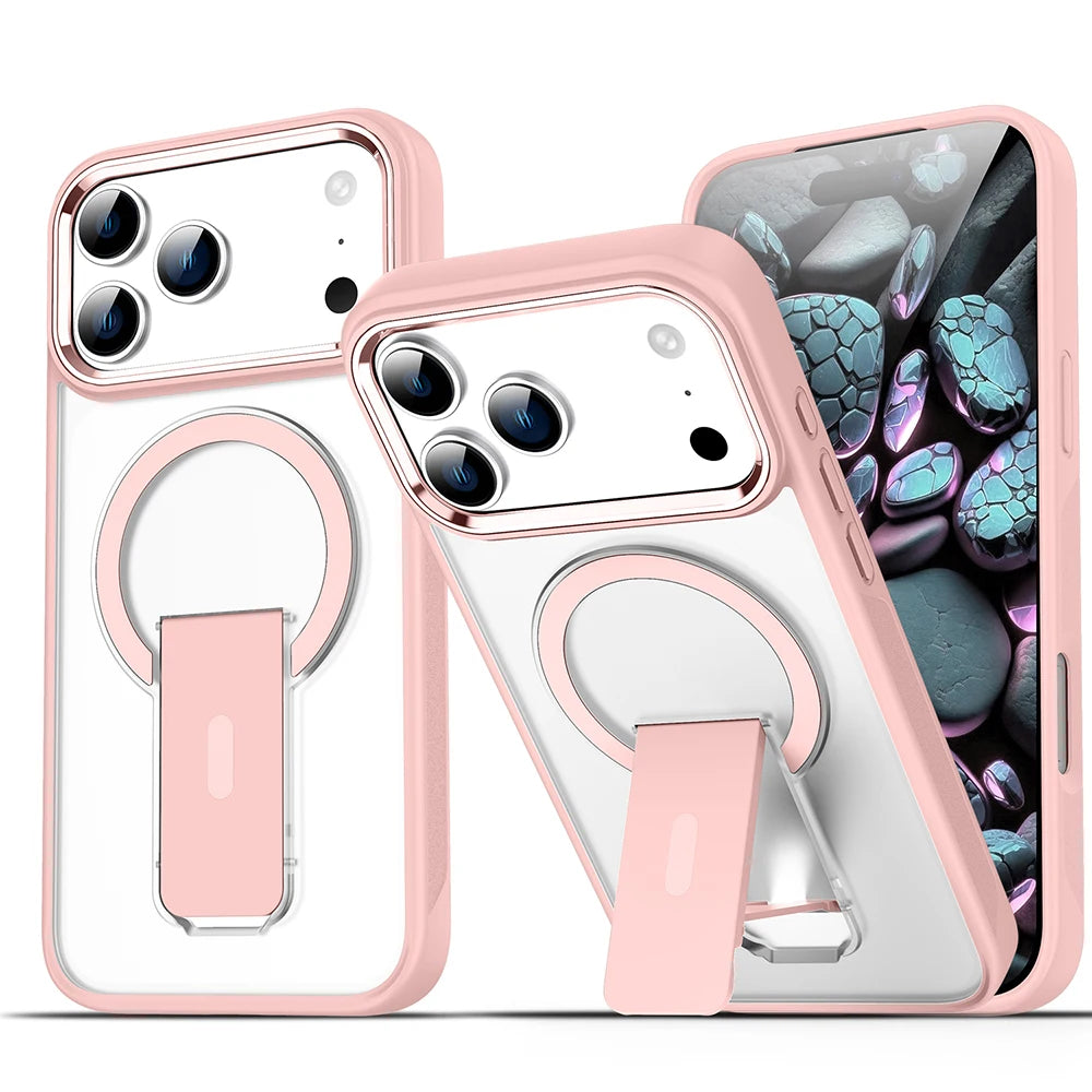 Luxury For Magsafe Phone Case For iPhone 17 Pro Max Air Magnetic Wireless Charge Folding Stand Holder Matte Cover Cases