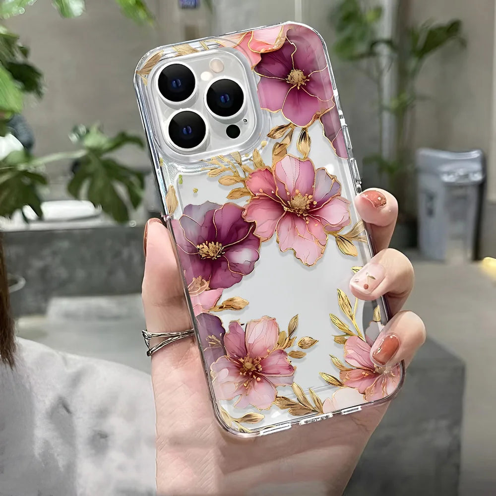 Clear Floral Pattern Phone Case For iPhone 7 To 16 - Smarsty