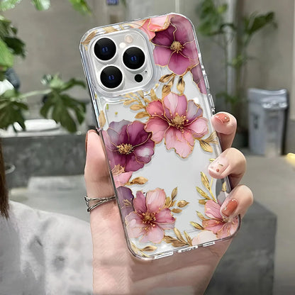 Clear Floral Pattern Phone Case For iPhone 7 To 16 - Smarsty