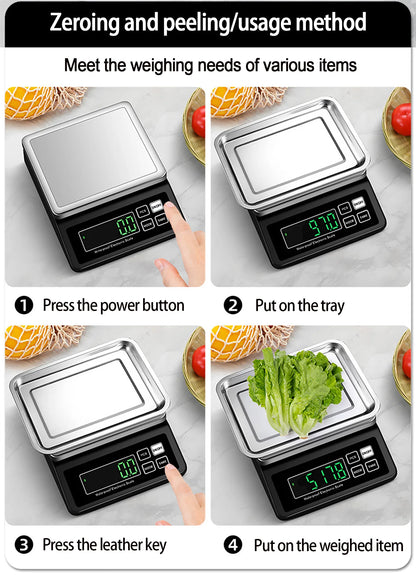 Rechargeable Kitchen Scale IP67 Fully Waterproof Home Kitchen Scale 0.1g/1g High Precision Electronic Balance 3kg/5kg/10kg/15kg
