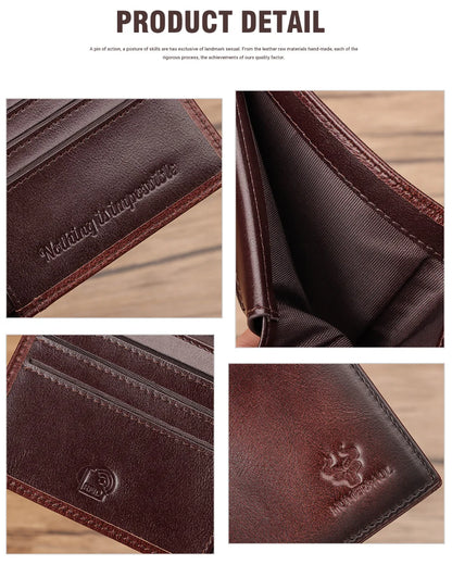 KAVIS Handmade Men's Wallet Genuine Leather RFID Card Holder with ID Window Large Capacity Male Storage Money Bag Fashion