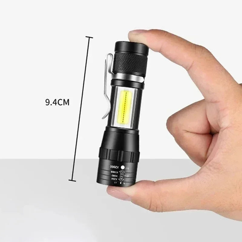 Portable Rechargeable LED Flashlight with Pen Clip Zoomable Waterproof Torch with Side Light Outdoor Camping Emergency Lantern - Smarsty