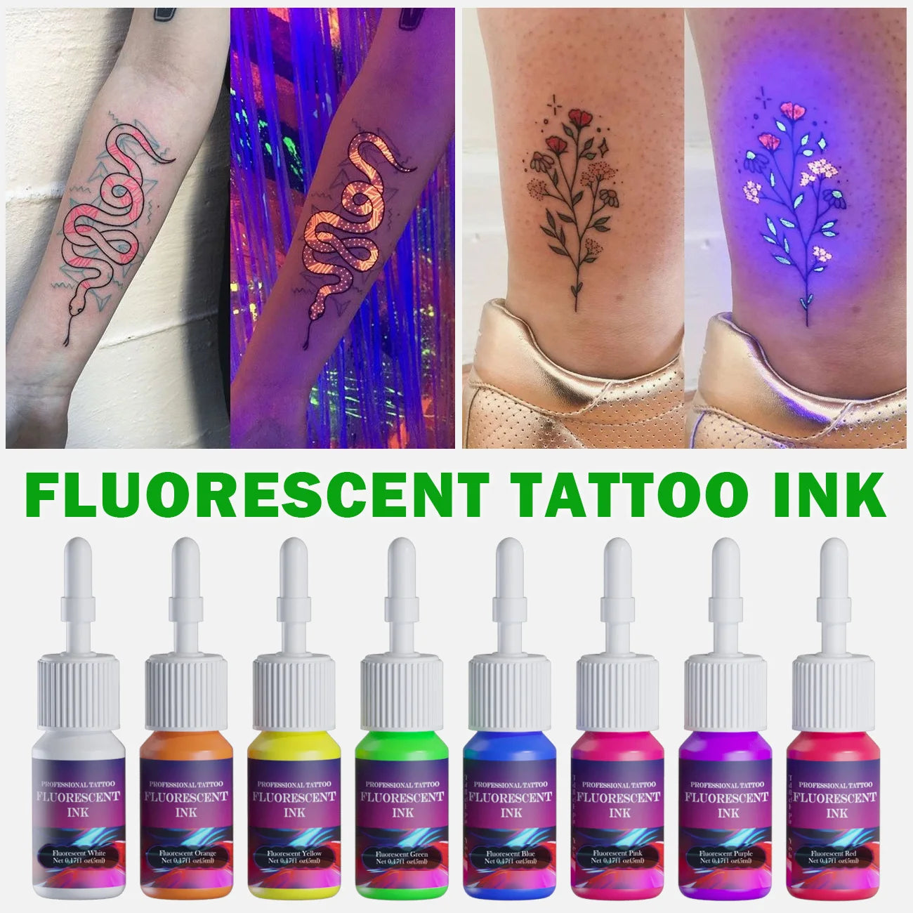 DM 8PCS 5ml Fluorescent Tattoo Ink Set Professional Tattoo Pigment Tattoo Painting Tattoo Supplies Professional Supply