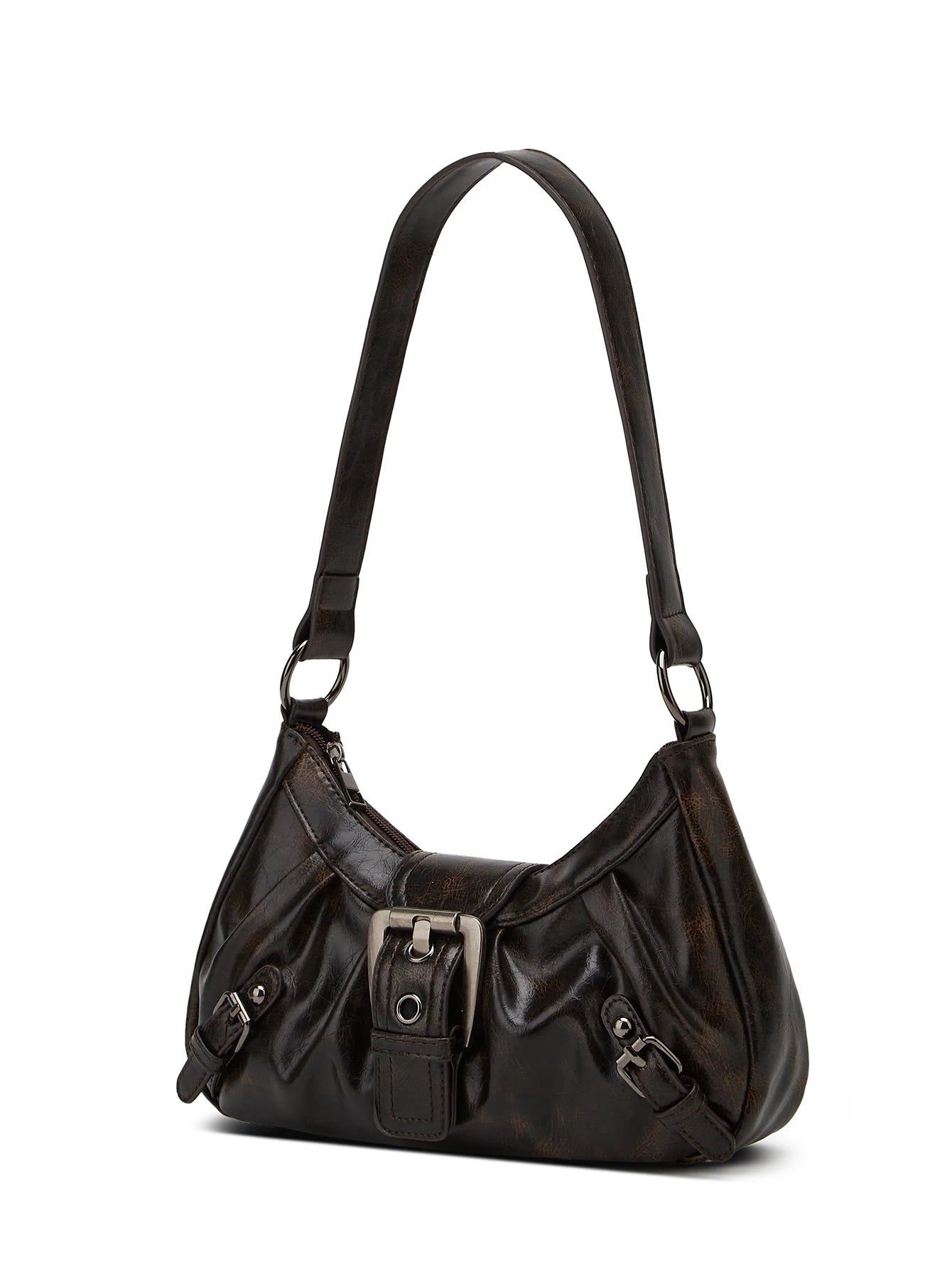 Y2K Retro Shoulder Bag With Rivet Pleated Leather Design - Smarsty