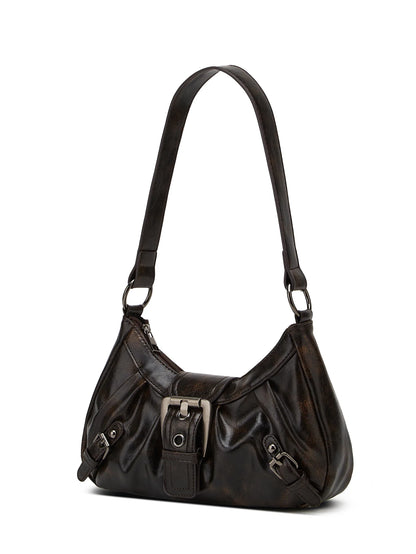 Y2K Retro Shoulder Bag With Rivet Pleated Leather Design - Smarsty