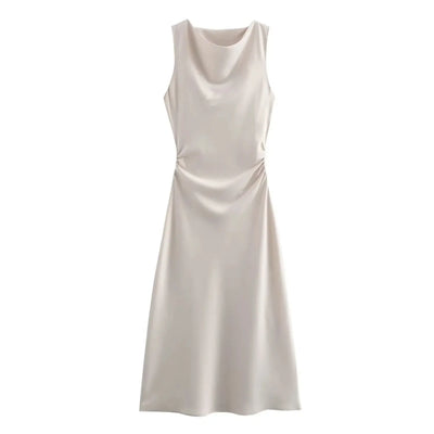 TRAF Satin Long Dresses for Women 2024 Summer Slip Midi Dress Woman Sexy Evening Party Dress Sleeveless Female Elegant Dresses - Smarsty