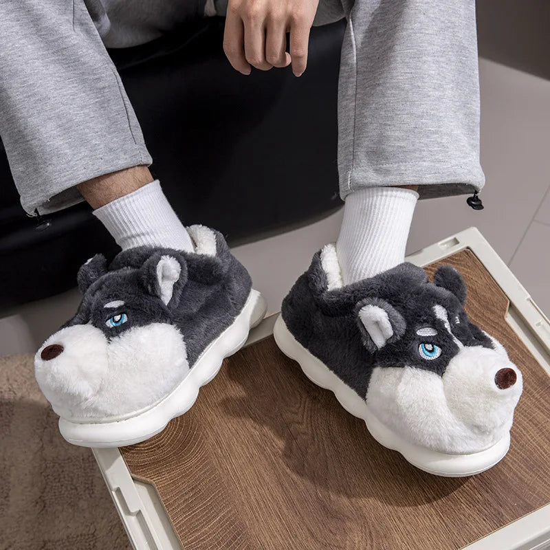Plus Size 50 Indoor Fluffy Slippers For Women Men Winter Warm Shoes Cute Cartoon Dog Light Weight Couples Home Floor Slipper - Smarsty