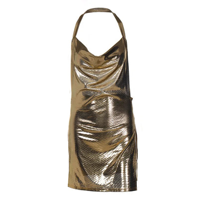 Sexy and Fashionable Women's Elegant Short Dress with Hanging Neck Backless Bottom Chest Sequin Party Girl Dance Dress - Smarsty