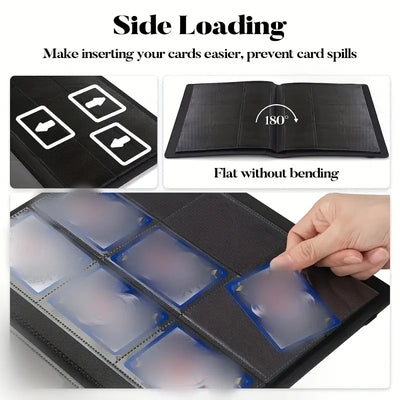 9 Pocket Card Binder, 360 Trading Card Holder Book, Premium PU Cover Zip Binder For Cards, Durable Side Loading Card Fold - Smarsty