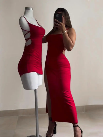 2024 explosive new dress summer high sensibility halter strap Spice Girl bag hip dress - Smarsty