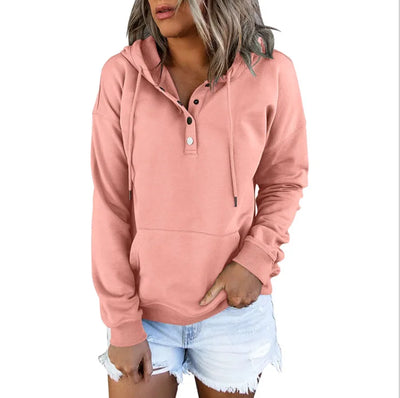 European and N Women's Long-sleeved Loose Casual Hooded Drawstring Pocket Hoodie - Smarsty
