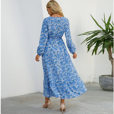 2023 Sping Summer Bohemian Women Maxi Dress Casual Long Sleeve High Waist Beach Woman Chiffon Dresses Floral Vestidoes Mujer New - Smarsty
