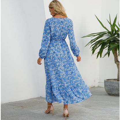 2023 Sping Summer Bohemian Women Maxi Dress Casual Long Sleeve High Waist Beach Woman Chiffon Dresses Floral Vestidoes Mujer New - Smarsty