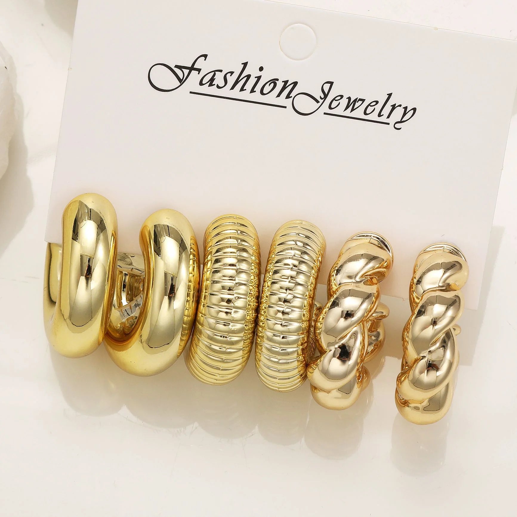 Chunky Gold Plated Hoop Earrings Set for Women - Smarsty