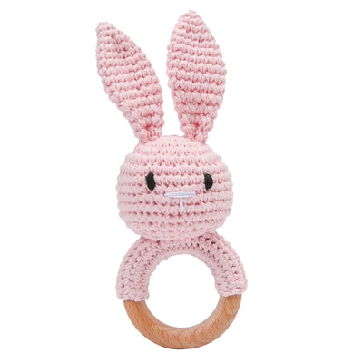 Baby Crochet Rattle Wooden Teether Toy BPA Free Wood Rodent Rabbit Rattle Baby Mobile Play Gym Newborn Educational Music Toys by Smarsty
