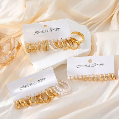 Vintage Geometric Hoop Earrings Set for Women - Smarsty