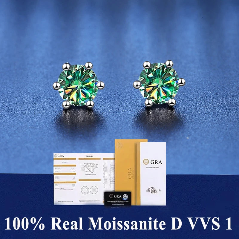 Sterling Silver Moissanite Stud Earrings Certified D - Smarsty