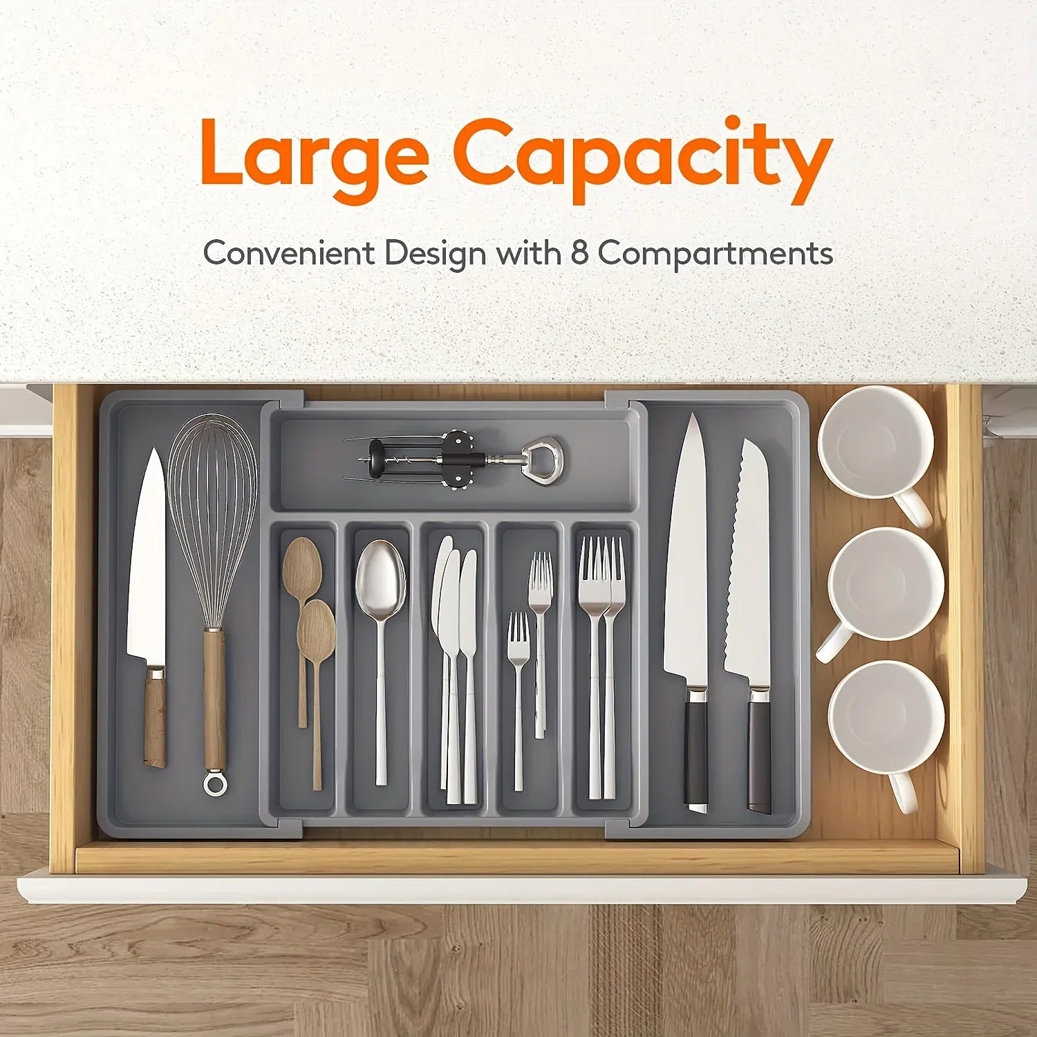 New Expandable Cutlery Drawer Organizer, Adjustable Kitchen Utensil Tray Set, Compartment Flatware Storage Divider