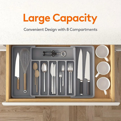 New Expandable Cutlery Drawer Organizer, Adjustable Kitchen Utensil Tray Set, Compartment Flatware Storage Divider