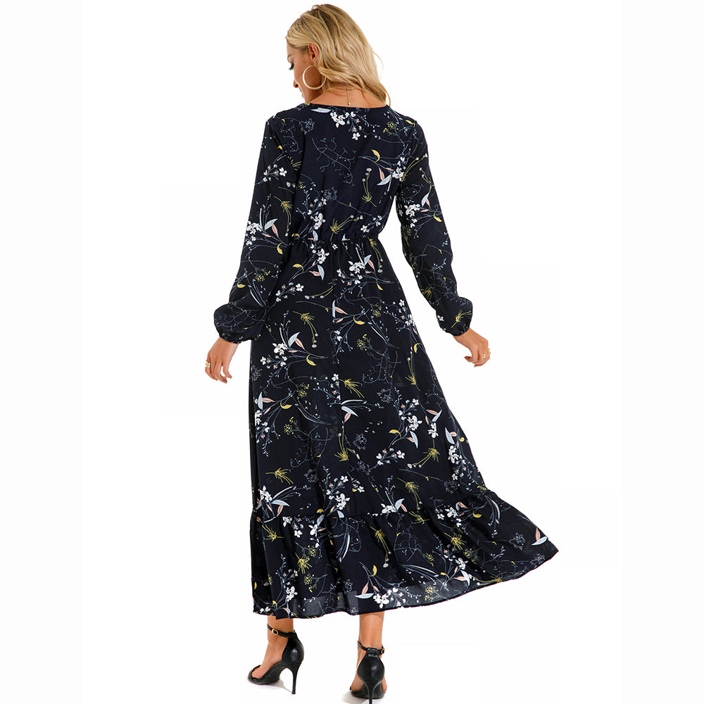 2023 Sping Summer Bohemian Women Maxi Dress Casual Long Sleeve High Waist Beach Woman Chiffon Dresses Floral Vestidoes Mujer New - Smarsty