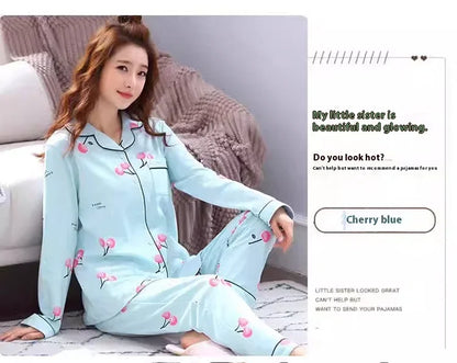 Women's Pajamas Set V-Neck Button down Top and Trousers Sleepwear Homewear Casual Nightwear Loungewear Autumn Winter Two-Piece - Smarsty